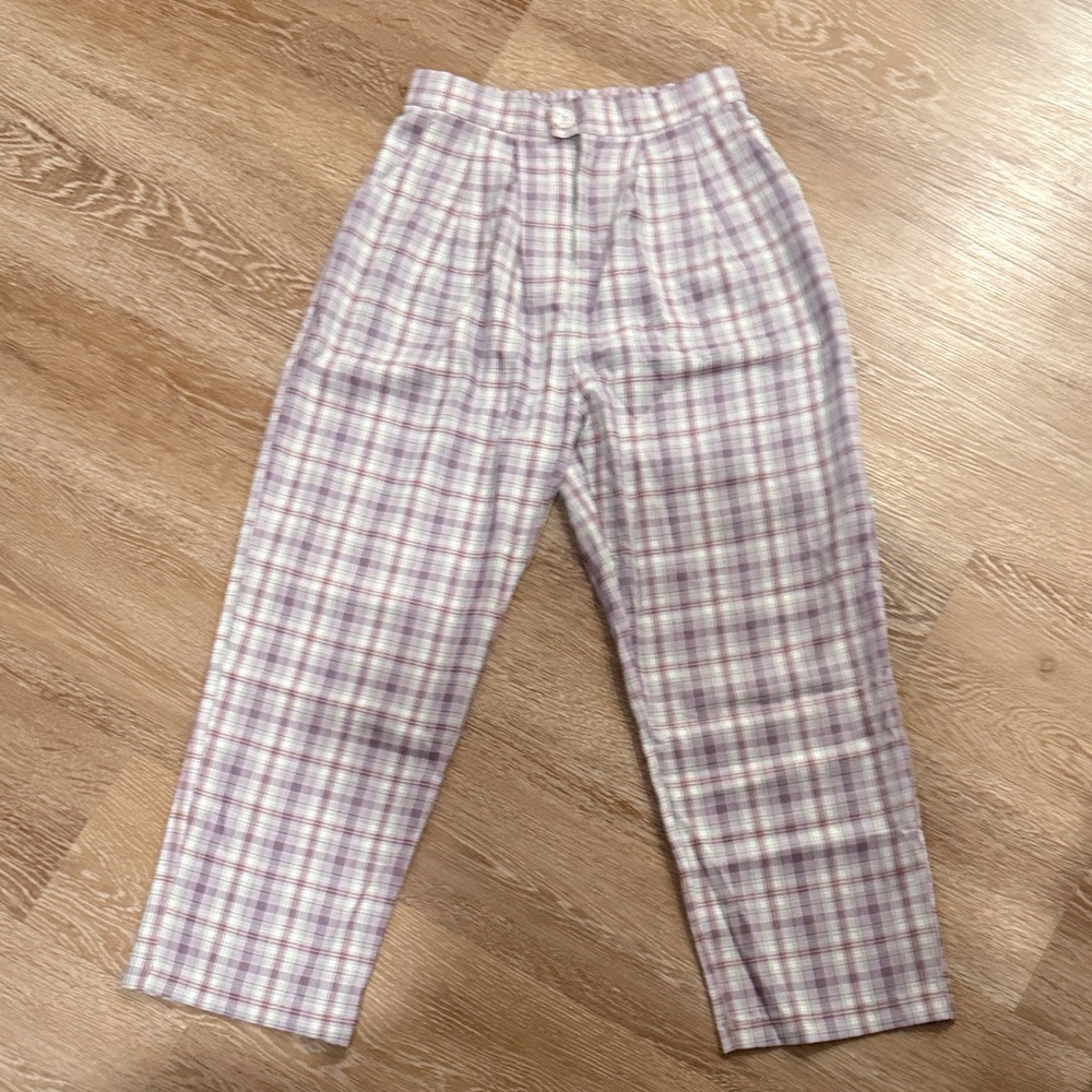 SHEIN Women's Pink Plaid Cropped Pants